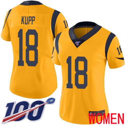 Los Angeles Rams Limited Gold Women Cooper Kupp Jersey NFL Football #18 100th Season Rush Vapor Untouchable->los angeles rams->NFL Jersey